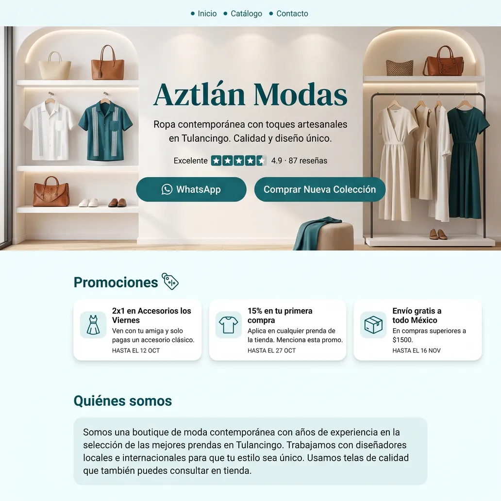 Boutique local con ropa colgada y mostrador de atención.