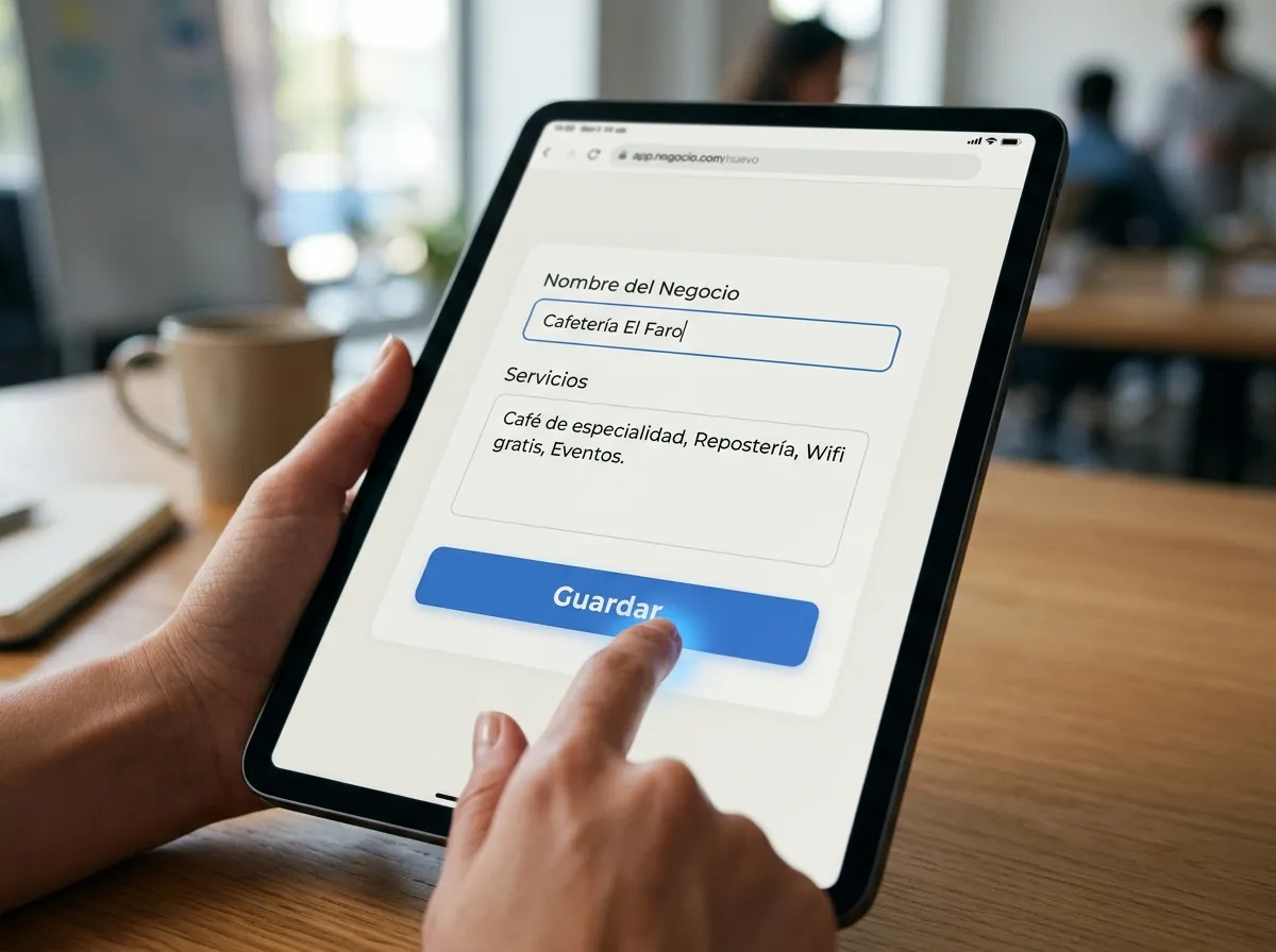 Formulario sencillo en el celular para llenar los datos del negocio.
